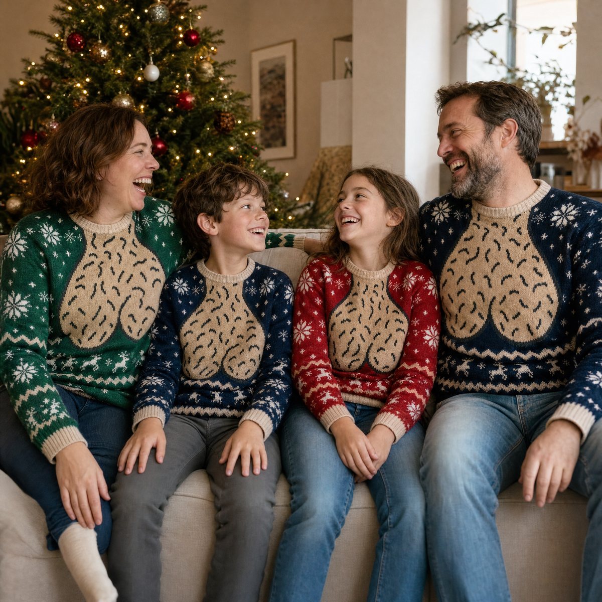 Une famille en pulls Rigobols assortis