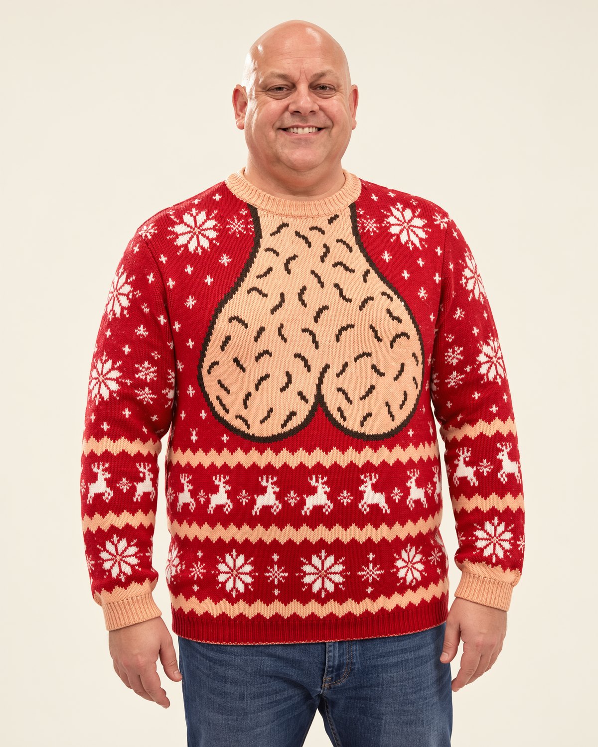 Le pull Rigobols porté par notre mannequin, tout sourire
